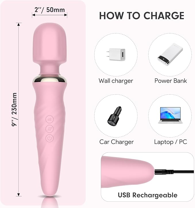Portable Electric Travel Massager, Handheld Rechargeable Neck and Shoulder Muscle Home Massage Tool (Pink)
