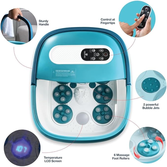 Medical king Foot Spa with Heat and Massage Electric Rotary Includes A Remote Control, A Pumice Stone, Bubbles - Motorized Shiatsu Massage Balls