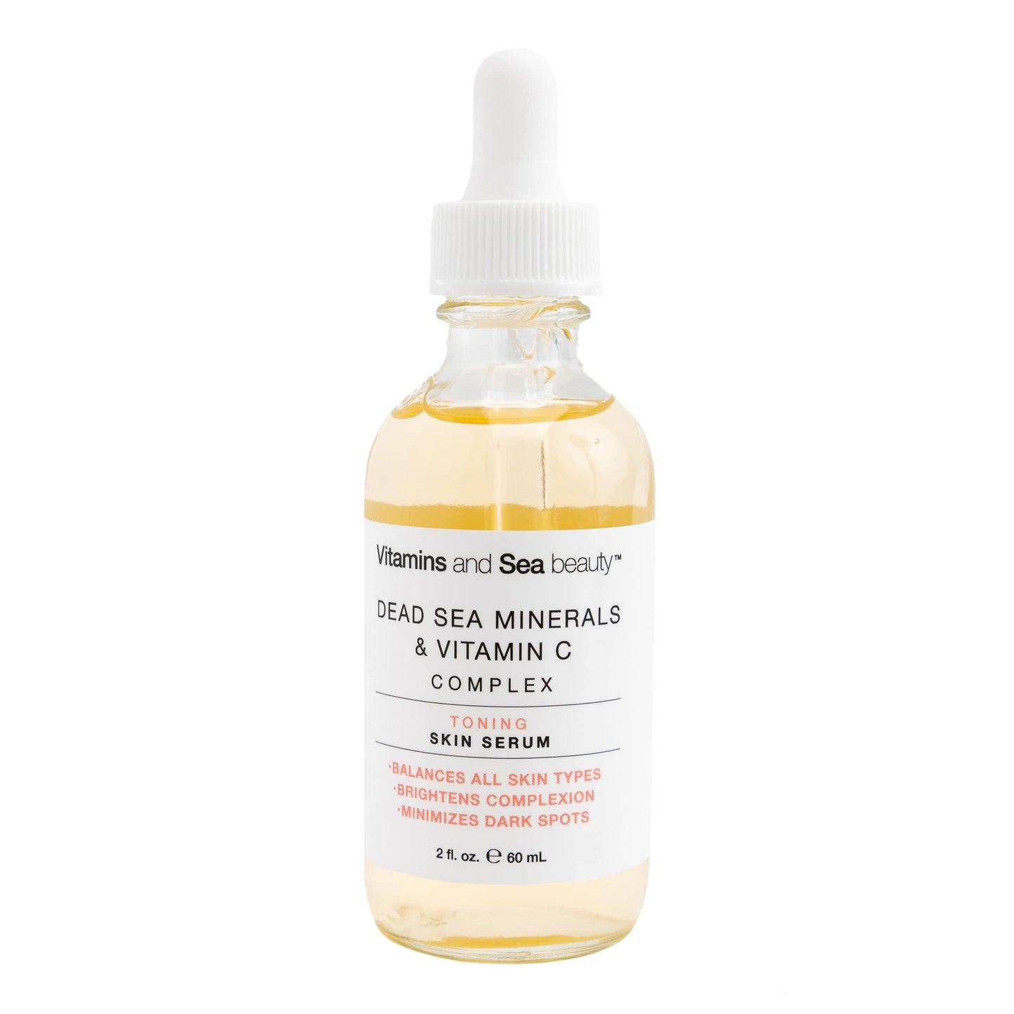 Vitamins and Sea Beauty Dead Sea Minerals and Vitamin C Serum for Face, Skin Tone Correcting Dark Spot Corrector Antioxidant Hydrating Anti Aging Facial Serum for Glowing Skin, 2 fl oz