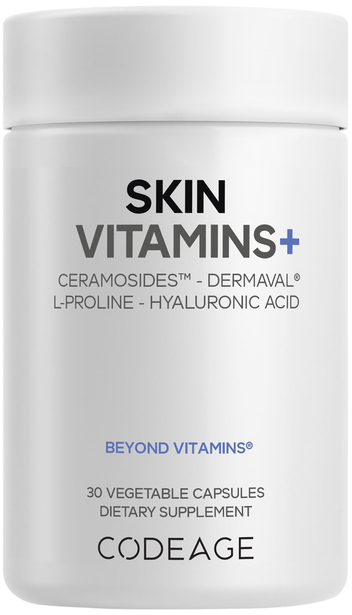 Codeage Skin Vitamins+ with Ceramosides, Dermaval & Hyaluronic Acid – 30 Capsules