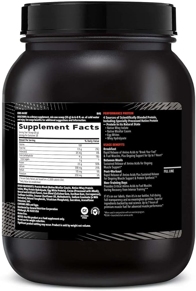 GNC AMP Sustained Protein Blend | Targeted Muscle Building and Exercise Formula | 4 Protein Sources with Rapid & Sustained Release | Gluten Free | Chocolate Milkshake | 28 Servings