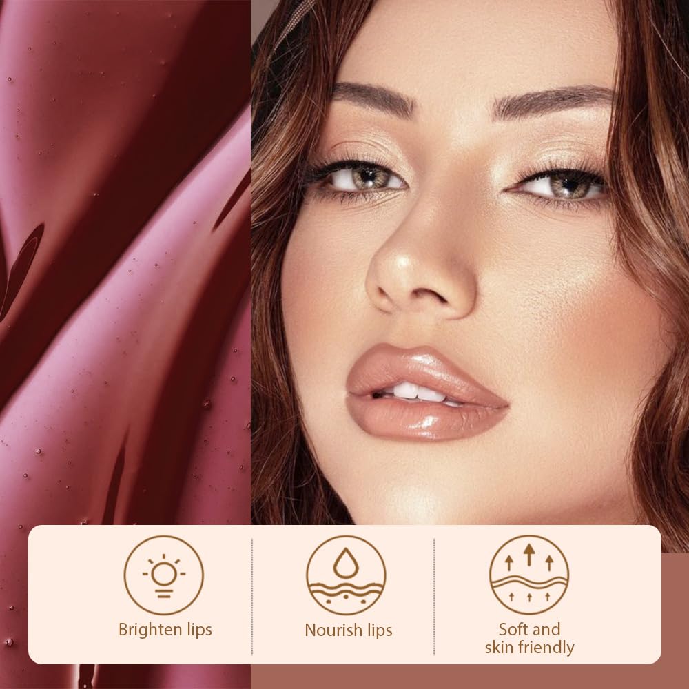Matte Liquid Lip Stain Peel Off Lip liner Tattoo, Brown Matte Peel Off Lip Stain, Long Lasting Waterproof Lipstick Lip Gloss Stain, Transfer-proof for All Skin Types, 0.12 fl oz 02#