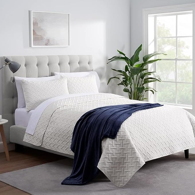 Serta Cozy Plush Thick Fuzzy Soft Throw Blanket for Bed and Couch, 90 in x 90 in, Navy