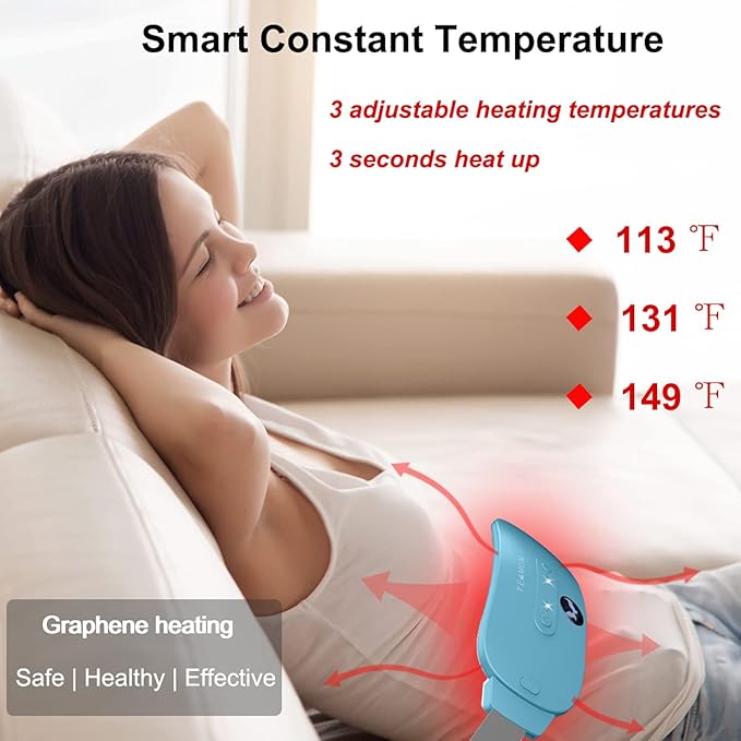 Portable Cordless Fast Heating Pad, Electric Waist Belt Device with 3 Heat Levels and 3 Massage Modes, Back or Belly Heating Pad for Women and Girl