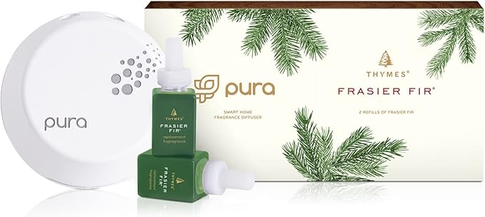 Thymes Pura Smart Home Plug-in Diffuser Kit - Pura Diffuser Refills with a Fresh Home Fragrance (V3 Pura Device + 2 Frasier Fir Refills)