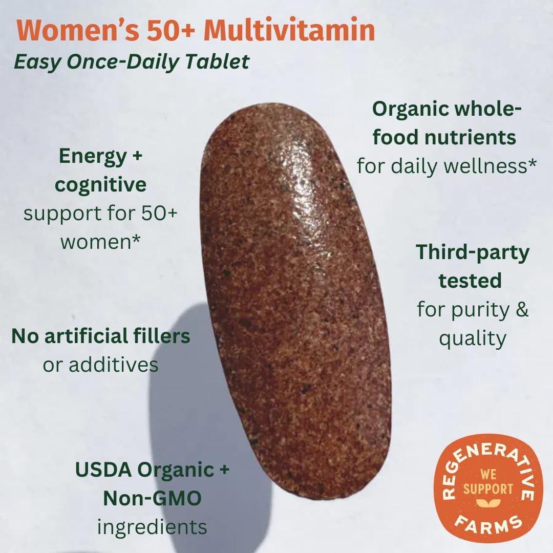 EarthFirst Organic Once Daily Multivitamin for Women 50+, Supports Bone Strength, Energy, and Heart Health, 30 Count