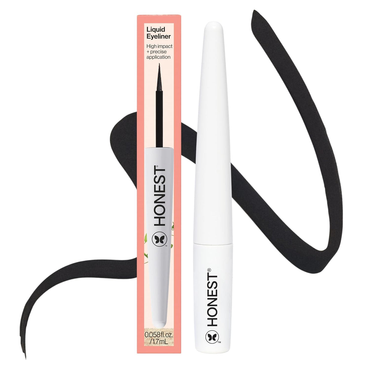 Honest Beauty Longlasting Liquid Eyeliner | Smudge + Flake Proof, Precise Application | Hypoallergenic, Vegan, + Cruelty Free | Black, 0.58 fl oz