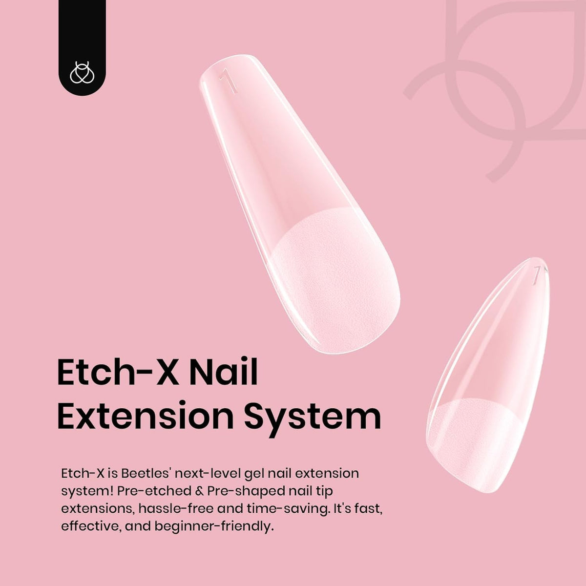 Beetles Gel Nail Tips Medium Almond Etch X Nail Tips, 12 Sizes 288 PCS Half Matte Full Cover False Nails Clear Acrylic Nails Glue on Nails DIY Gift for Women