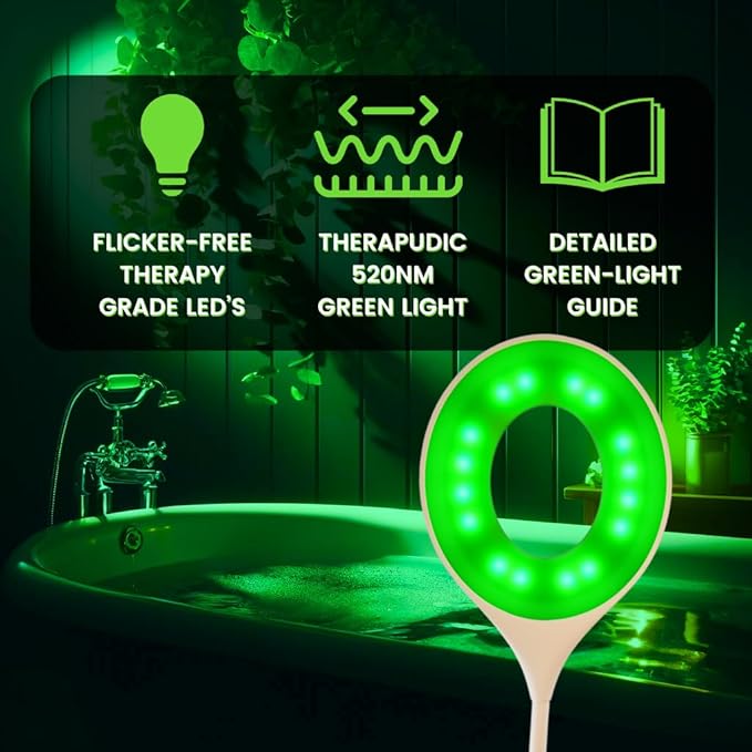 Green Light Therapy for Migraine, Anxiety & Insomnia Relief – 16 Inch Cordless Desk Lamp, Dual White & 520 nm LED with Adjustable Brightness | USB Rechargeable & Portable Sleep Aid