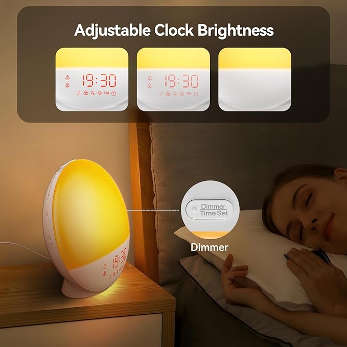 Wake Up Light, Sunrise Alarm Clock with 10,000 Lux Therapy Light, White Noise Sound Machine with Sleep Aid, 11 Atmosphere Lights, Dual Alarm & Snooze Function