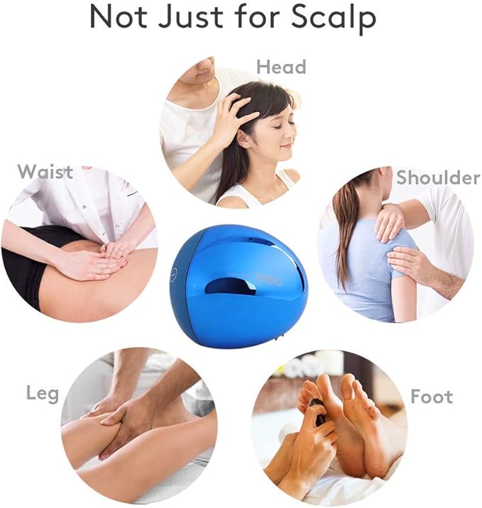 Breo Portable Mini Scalp Massager, IPX7 Waterproof Wireless Massager Octopus Head, for Scalp Stress Relief (Blue - Magnetic)