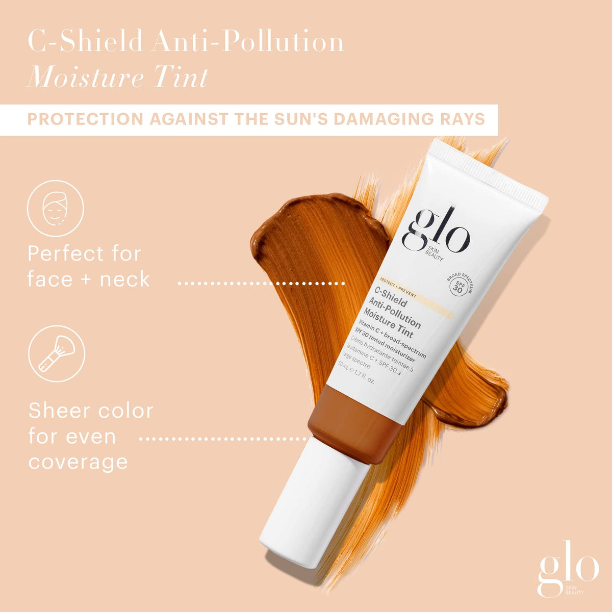 Glo Skin Beauty C-Shield Anti-Pollution Moisture Tint - Tinted Moisturizer With SPF 30 for Face, Broad Spectrum Protection & Vitamin C, 1.7 Oz (9N-Dark)