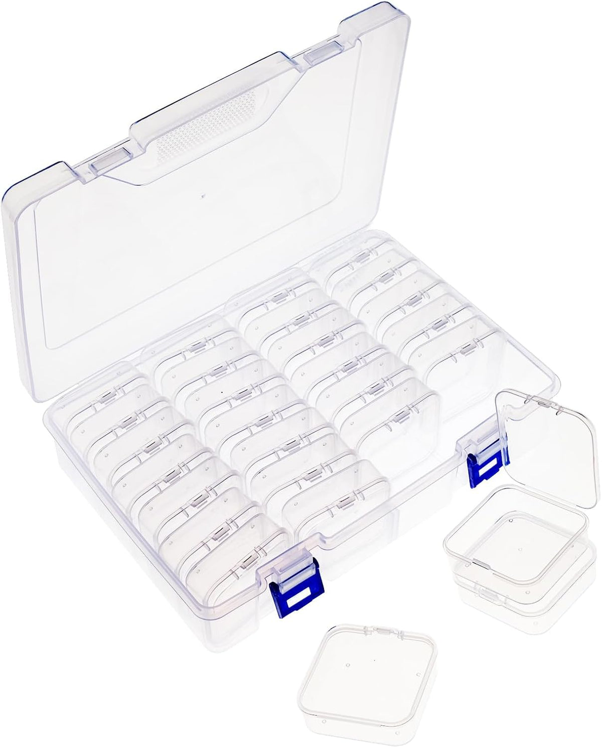 Bead Organizer Box, 28Pcs Clear Small Organizer and 1Pcs Storage Plastic Cases, Mini Clear Bead Storage Containers Flat Boxes for DIY Crafts Jewelry with 1 Sheets Label Stickers