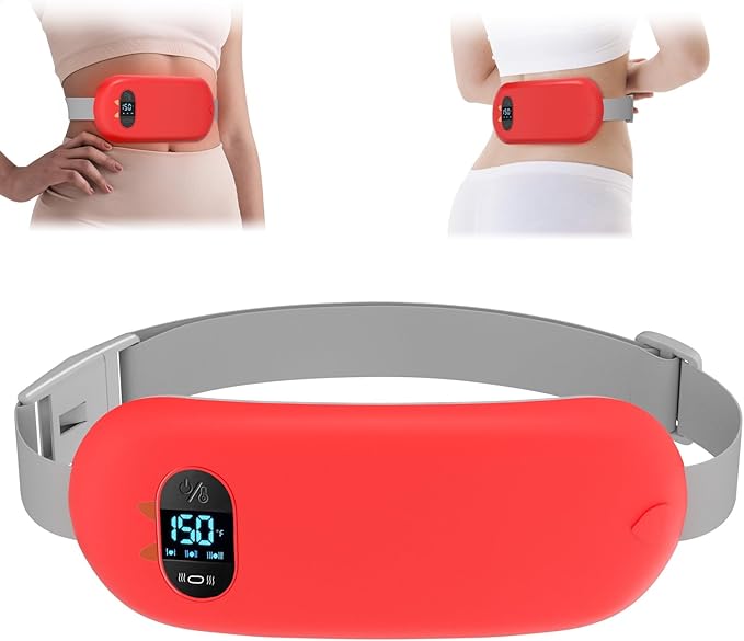 Portable Heating Pad for Cramps, Upgrade Cordless Electric Period Fast Heating Pad for Back Pain Relief Menstrual Belt 6 Heat 6 Massage Modes Gifts for Women Girls Her Girlfriend Red