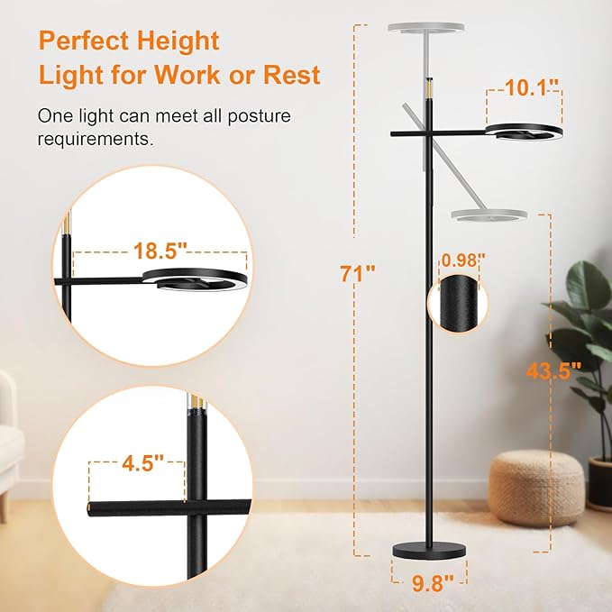 GLOWRIUM-H1 Smart Light Therapy Lamp 10000 Lux, LED UV-Free Sun Lamp, Circadian Rhythm, Full Spectrum Happy Light, Stepless Dimmable Energy Sunlight with App and Remote, Timer, Sleep Aid and Wake Up