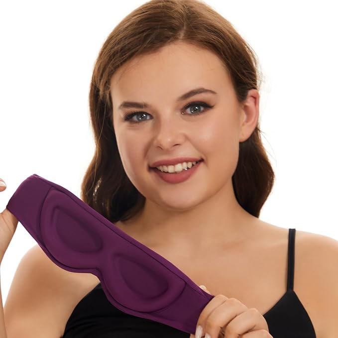 ALASKA BEAR Sleep Mask for Side Sleepers Patented Design, Cup-Shaped and Extra-Soft, 100 Blackout Eye Mask Shades Cover for Men and Women Home or Travel, Machine Washable, Purple