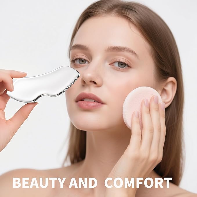 Facial Sponge with Stainless Steel Gua Sha Tool - 2-in-1 Design, Premium Guasha Set for Face, Body and Face Gua Sha Stone for Tighten Skin