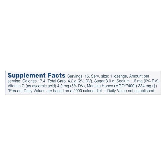 Manuka Health Manuka Honey Lozenges – 15 Blackcurrant Flavored Lozenges – Natural Throat Lozenges Infused with Raw Manuka Honey and Vitamin C for Immune Support