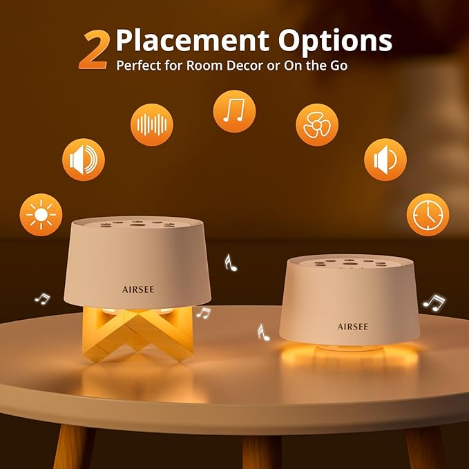 Airsee White Noise Sound Machine, 31 Soothing Sounds 4-Level Breathing Night Light Portable Sound Machine for Baby Adults,4 Timer Memory Function 32 Volume Levels Sleep Machines for Home Office Travel