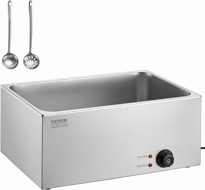VEVOR Commercial Food Warmer 24QT Bain Marie 1200W Electric Buffet Warmer Steam Table Food Warmer Countertop Stainless Steel Food Warmer Wet or Dry Use for Parties, Catering and Restaurant