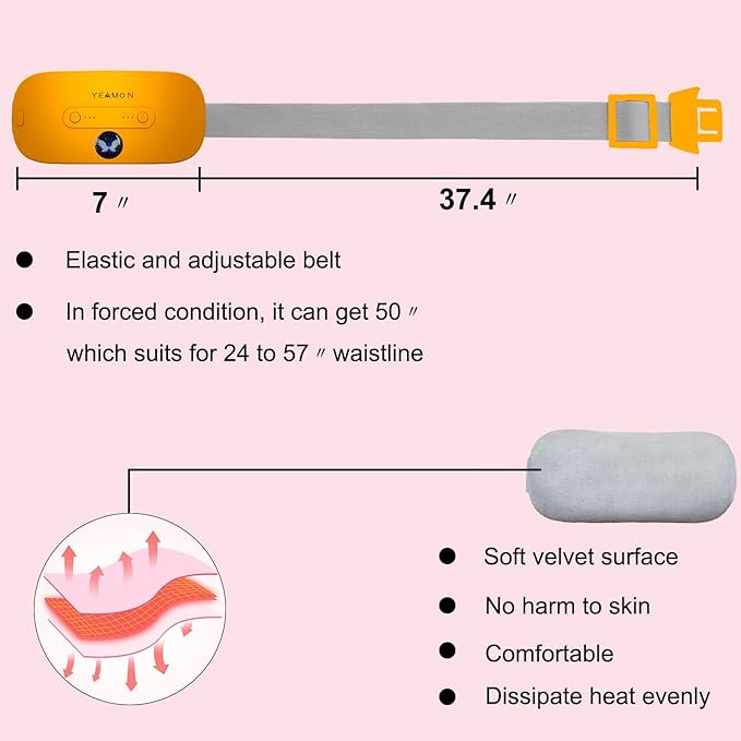 Portable CordlessElectric Waist Belt Device, Fast with 3 Heat Levels and 3 Massage Modes, Back or Belly Heating Pad for Women and Girl