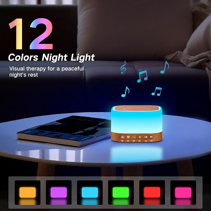 SleeZOO Sound Machine White Noise Machine with 25 Soothing Sounds 12 Colors Light with 10 Adjustable Levels 32 Adjustable Volumes 5 Timers Portable Sleep Machine for Adults Kids Baby (Wood)