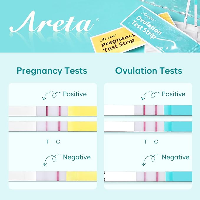Areta Ovulation & Pregnancy Test Strips: 100 Ovulation Strips & 30 Pregnancy Tests Combo Kit | Accurate at-Home Fertility Tracker | Highly Sensitive Early Pregnancy Detection | 100 LH + 30 HCG