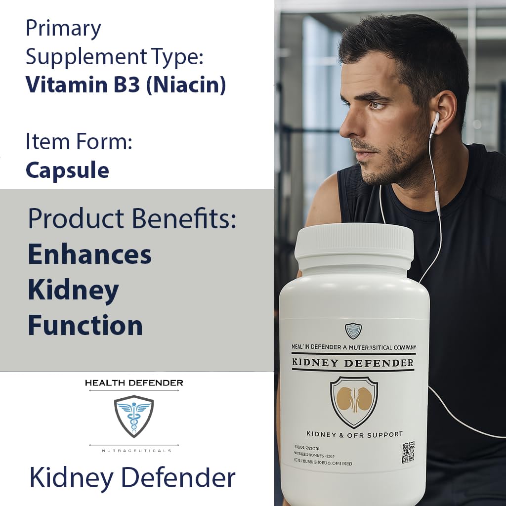 Kidney Defender - Kidney Support Supplement with Niacin Protocol for Kidney Health, Cleanse & Restore - Natural Kidney Health Supplement (120 Capsules)