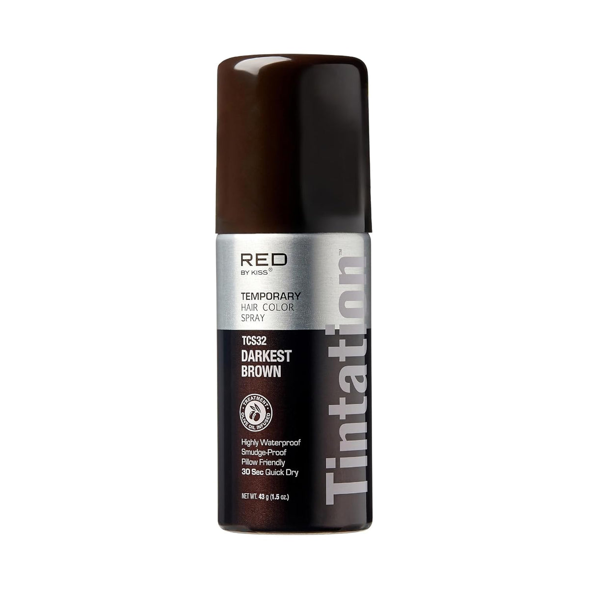 RED by Kiss 1.5OZ. Tintation Temporary Hair Color Spray, Instant Gray Root Cover Up, Water-Resistant, Smudge-Proof, Hairline & Barber Touch-Up, Quick Dry, Travel Size Spray (Darkest Brown)