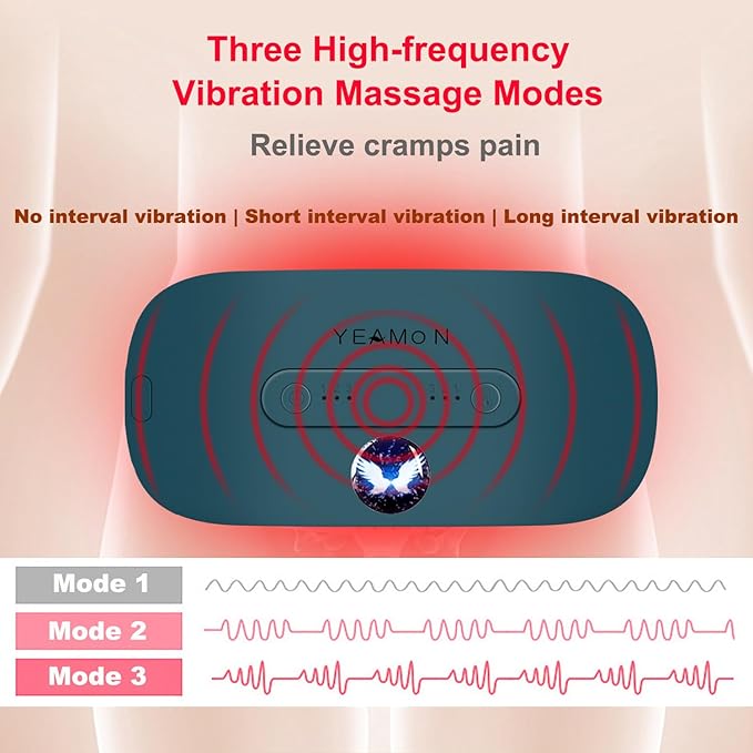 Portable Cordless Heating Pad, Electric Waist Belt Device,Fast Heating Pad with 3 Heat Levels and 3 Vibration Massage Modes, Back or Belly Heating Pad for Women and Girl(Dark Blue Green)