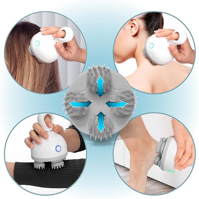 UNCLE SAM Cordless Electric Handheld Scalp Massager with 84 Silicone Massage Heads, Base, and Rechargeable - Automatic Kneading and Relaxation