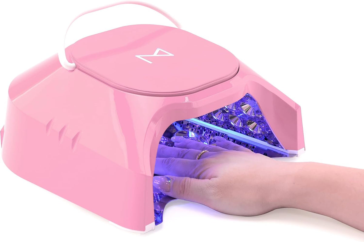 M - GlowPro Professional Hybrid 86W Wireless Rechargeable UV LED Nail Curing Lamp Cordless Nail Dryer for Gel Nails, Manicure, Pedicure (Pink)