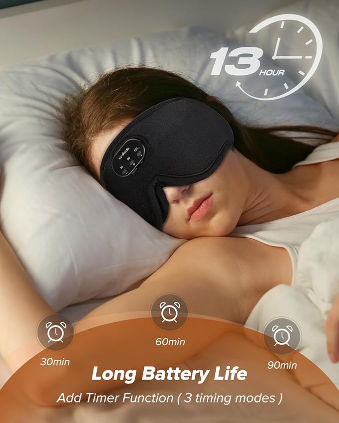 LC-dolida Sleep Headphones, White Noise Bluetooth Sleep Mask 3D Wireless Timing Eye Mask for Sleeping, Sleep Mask with Bluetooth Headphones for Side Sleepers Travel Yoga, Cool Gadgets for Men Women