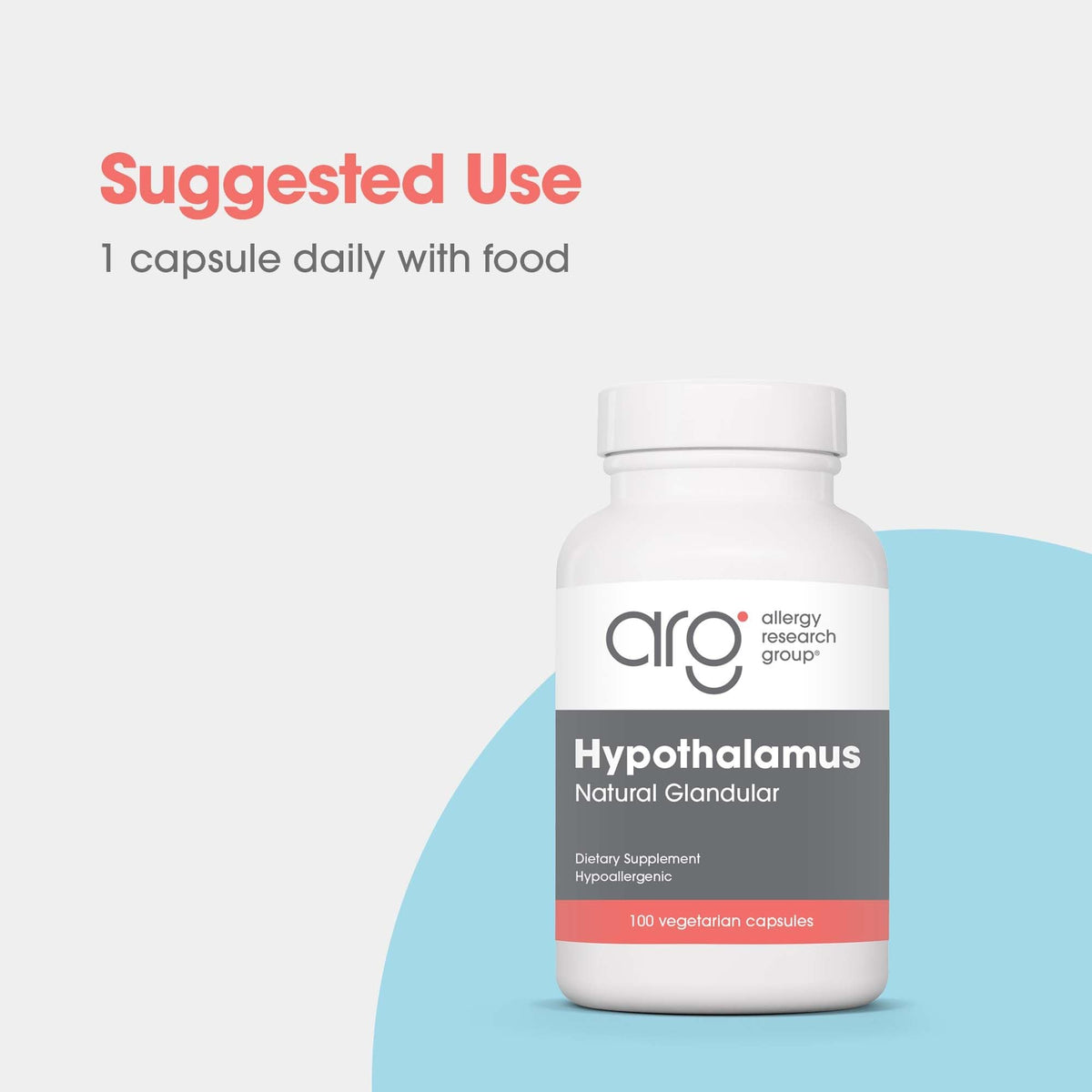 Allergy Research Group ARG Hypothalamus - Bovine Glandular Supplement - 500 mg Lyophilized Hypothalamus Tissue - Adrenal Balance & Endocrine Support - 100 Servings - 100 Vegicaps