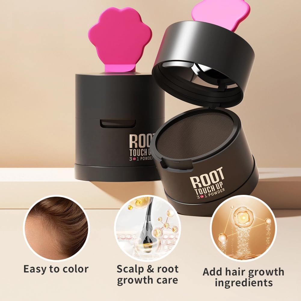 Gowwim Hairline Powder 2.0, Waterproof and Sweatproof Root Touch up Hair Color Temporary Grey Hair Coverage Touch up Hairline Powder for Women & Men Medium Brown
