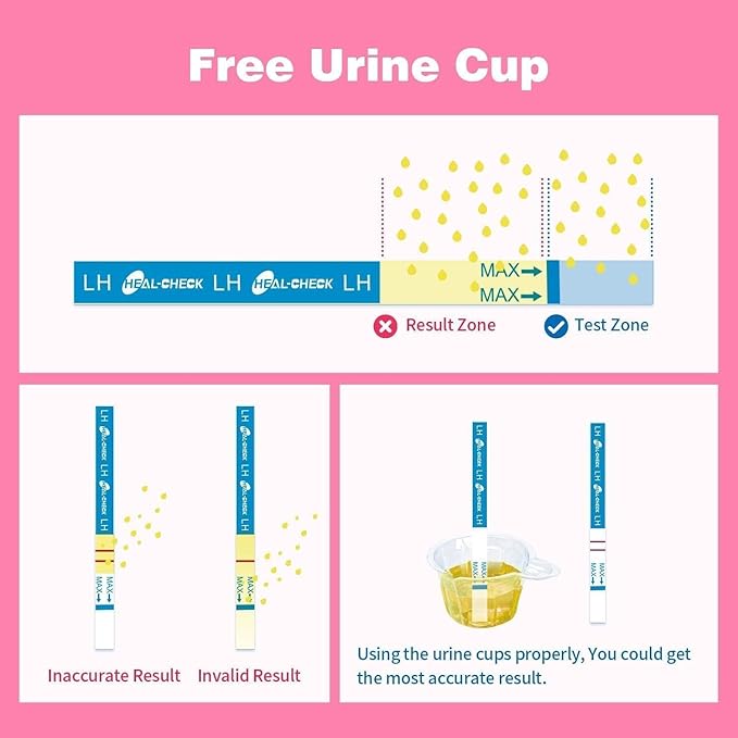 Ovulation Tests with Cups, Bulk Ovulation Test Strips for Women, HEAL-CHECK Ovulation Predictor Kit, Accurate Fertility Tests for Home, Individually Wrapped 5mm LH Strips FSA HSA Eligible 30 Count