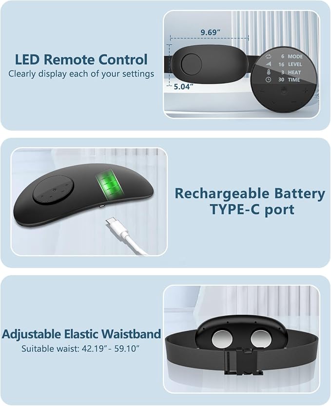 Back Massager with Heat-Heating Pad for Back Pain Relief,Lower Back Massage Abdominal Belly with 6 Massage&16 Intensity,Portable Cordless Personal Lumbar Travel Wrap Belt Gifts for Men Women Teen Girl