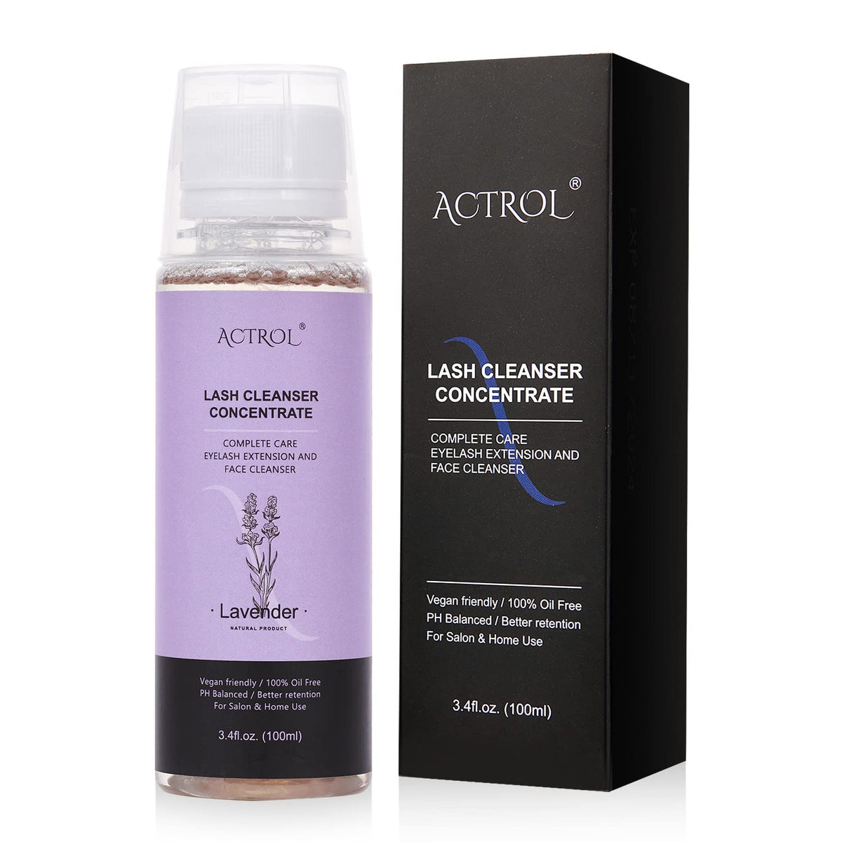 Eyelash Shampoo Concentrate 100ml Lash Extensions Cleanser Concentrate Lavender Foaming Shampoo Paraben & Sulfate Free Wash for Extensions Lashes with Salon Home Care-Makes 60ml Bottles