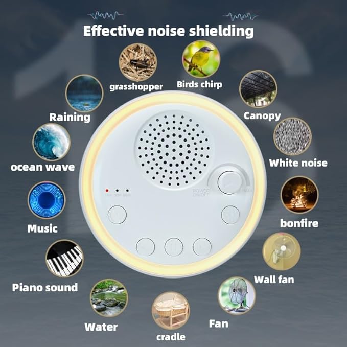 Sound Machine Easysleep White Noise Machine with 16 Soothing Sounds and Night Light, with 3 Sleep Timer,Portable and Powered by USB for Sleeping Relaxation