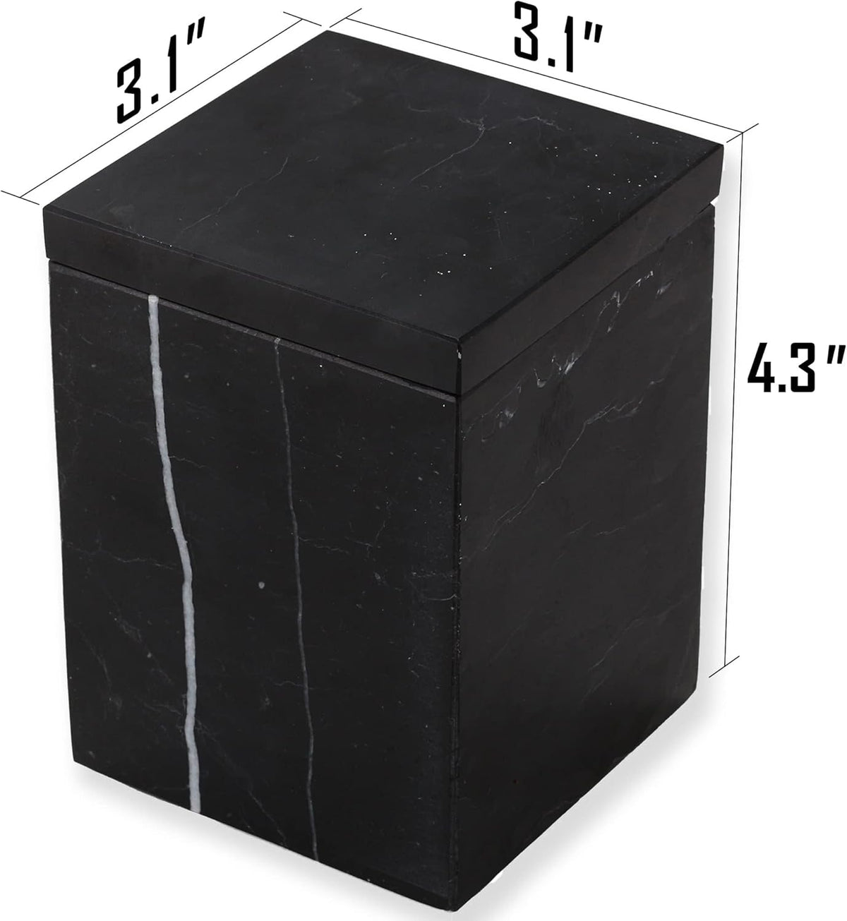 WORHE Marble Canister Natural Stone Qtip Holder with Lid Square Bathroom Vanity Organizer for Makeup Sponge Coffee Bean Dispenser Storage Jar Case for Home Decor Black (DLB202)