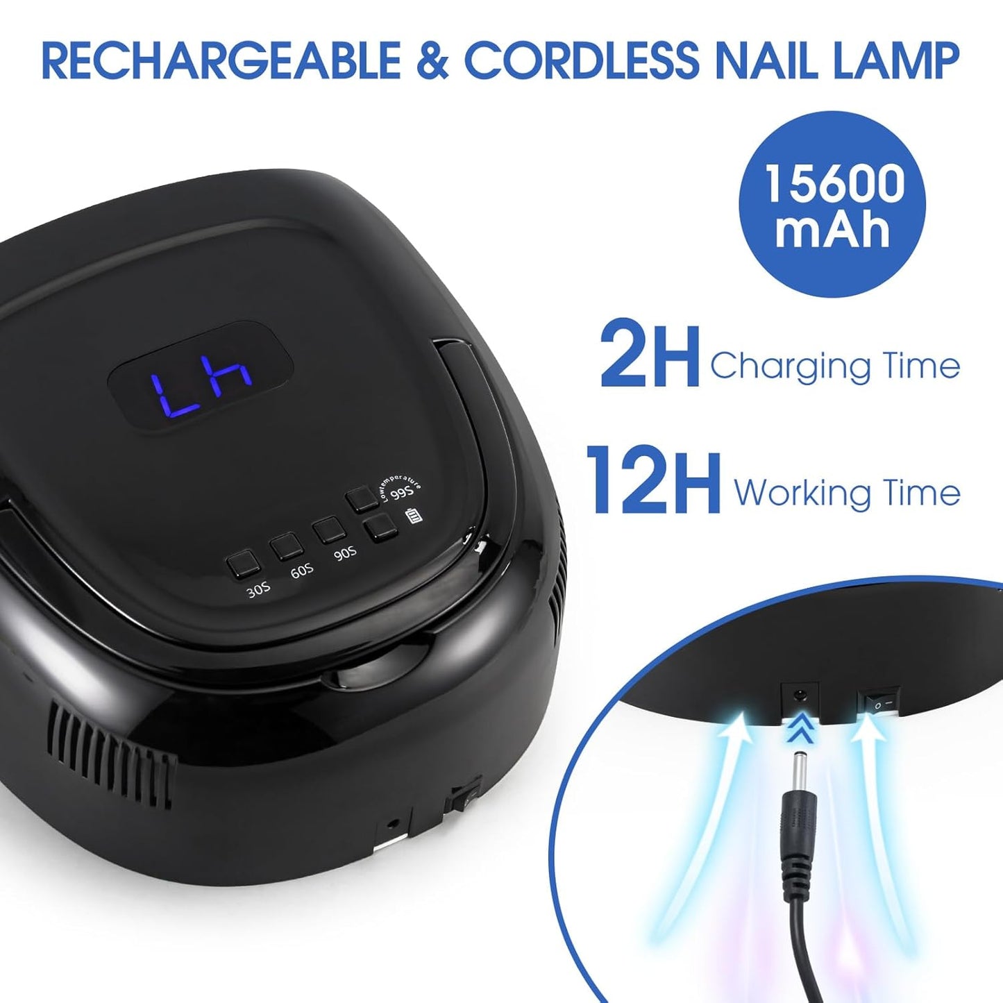 Rechargeable UV LED Nail Lamp 60W Cordless Nail Dryer LED Gel Polish Light with LCD Display, Auto Sensor and 4 Timer Settings, Professional Curing Lamp with 42 LED Beads for Salon and Home