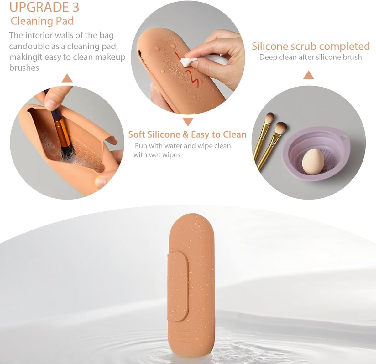 Silicone Makeup Brush Holder Set – Portable Travel Makeup Brush Holder with Makeup Sponge Holder and Foldable Cleaning Bowl – Upgraded 3-in-1 Cosmetic Organizer Set (coffee color)