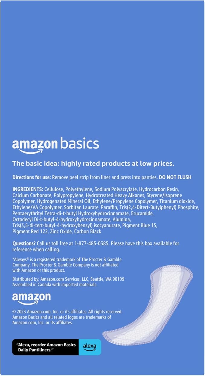 Amazon Basics Daily Pantiliner, Long Length, Pads for Women, Unscented, 120 Count (3 Packs of 40) (Previously Solimo)