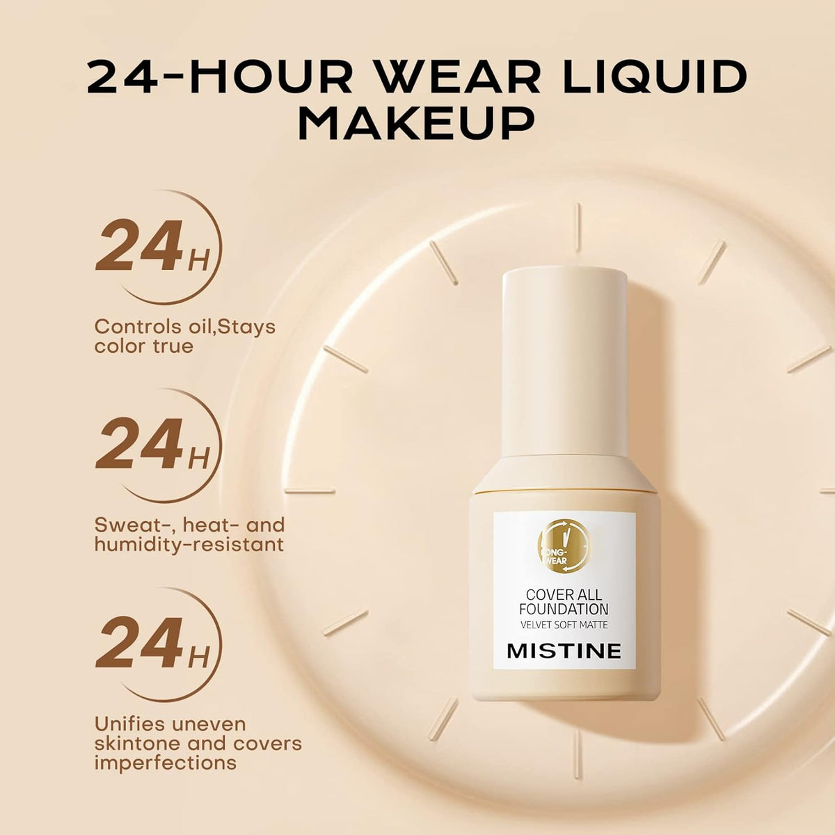 MISTINE Full Coverage Foundation Makeup for Oily Skin,24 Hour Oil Control Liquid Foundation,Skin-Caring,Moisturizing Formula,Cream Foundation,Matte Finish,Natural Beige,1 Fl Oz