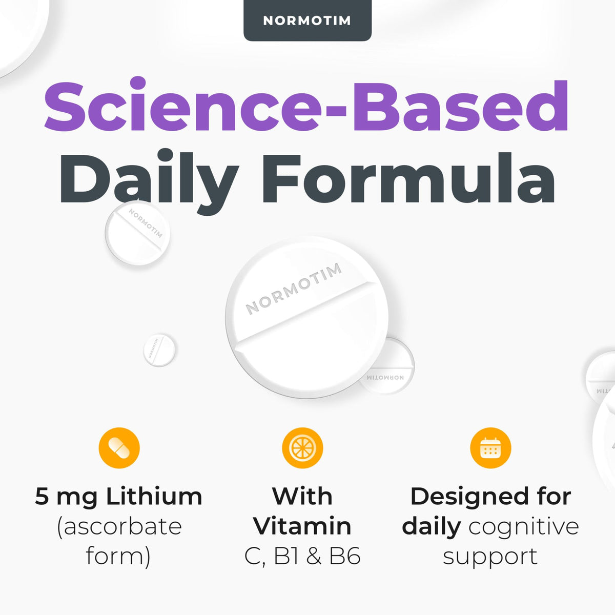 Calm & Focus Support – Lithium Ascorbate 5mg Fast-Dissolve Tablets with Vitamin C, B1 & B6 – Non-Drowsy Cognitive & Memory Support – Compare to Lithium Orotate – Made in USA – 60 Count