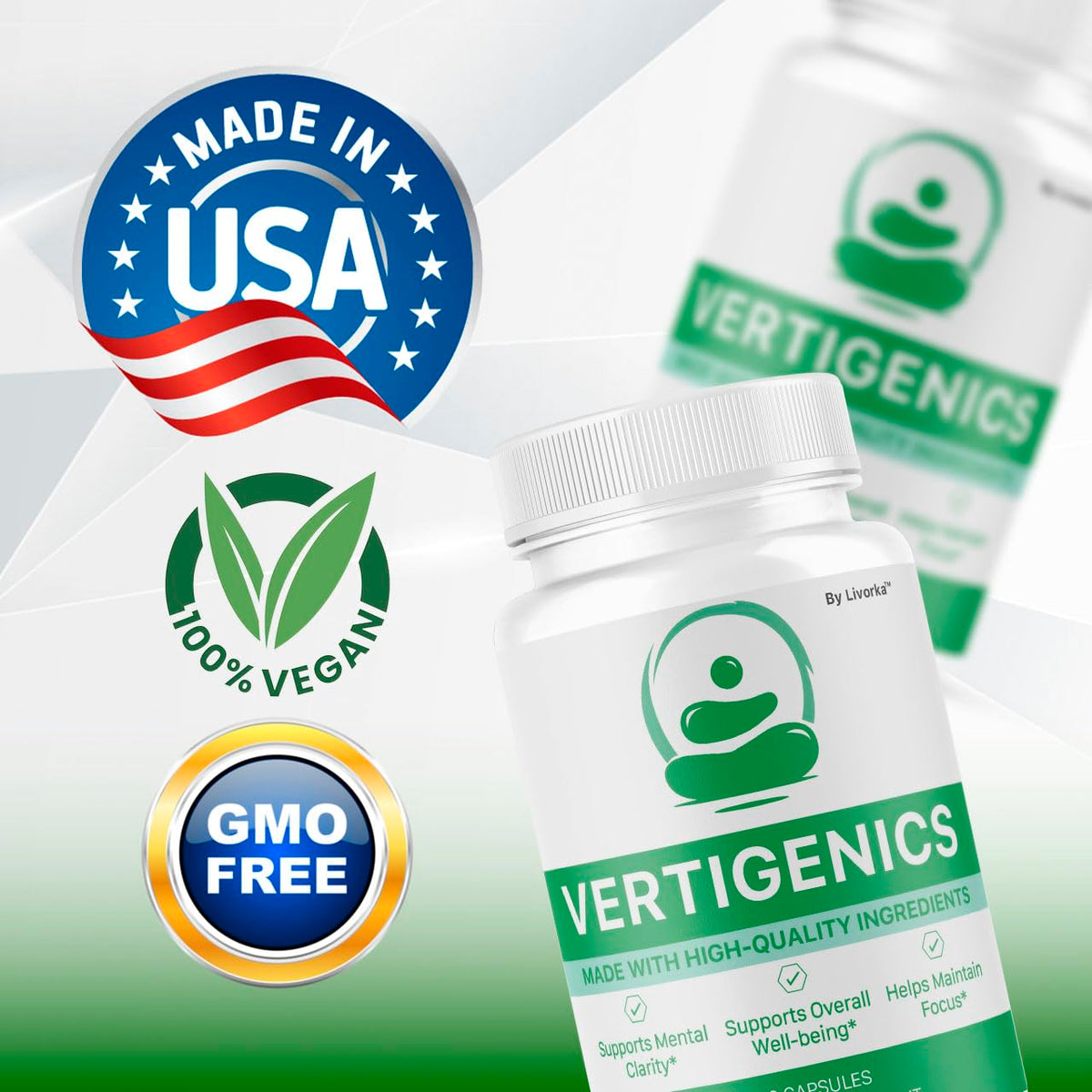 Vertigenics Supplement Capsules, Vertigenics Review, Vertigenics Advanced Formula Brain Health Support, Vertigenics Pills All Natural Formula, 60 Capsules for 1 Month