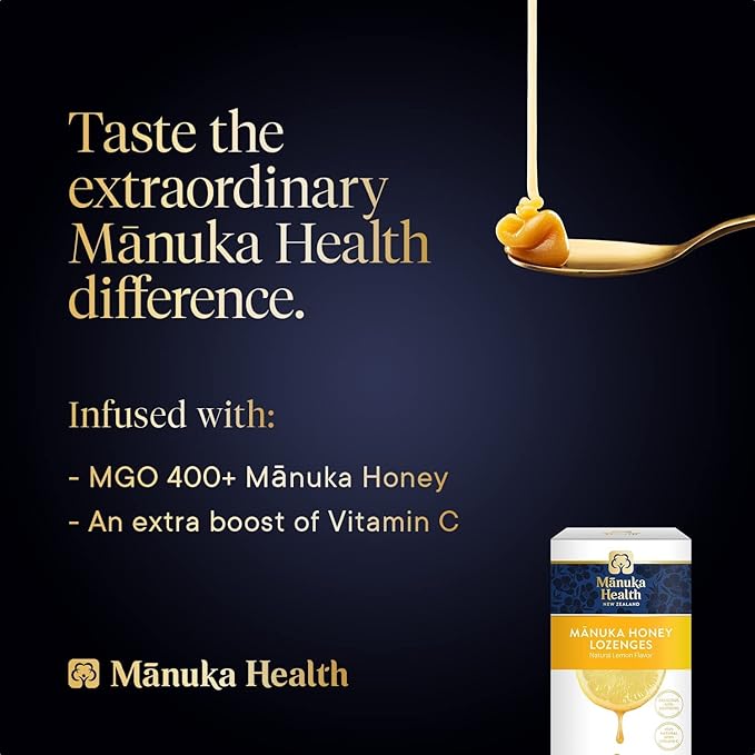 Manuka Health Manuka Honey Lozenges – 15 Lemon Flavored Lozenges – Natural Throat Lozenges Infused with Raw Manuka Honey and Vitamin C for Immune Support