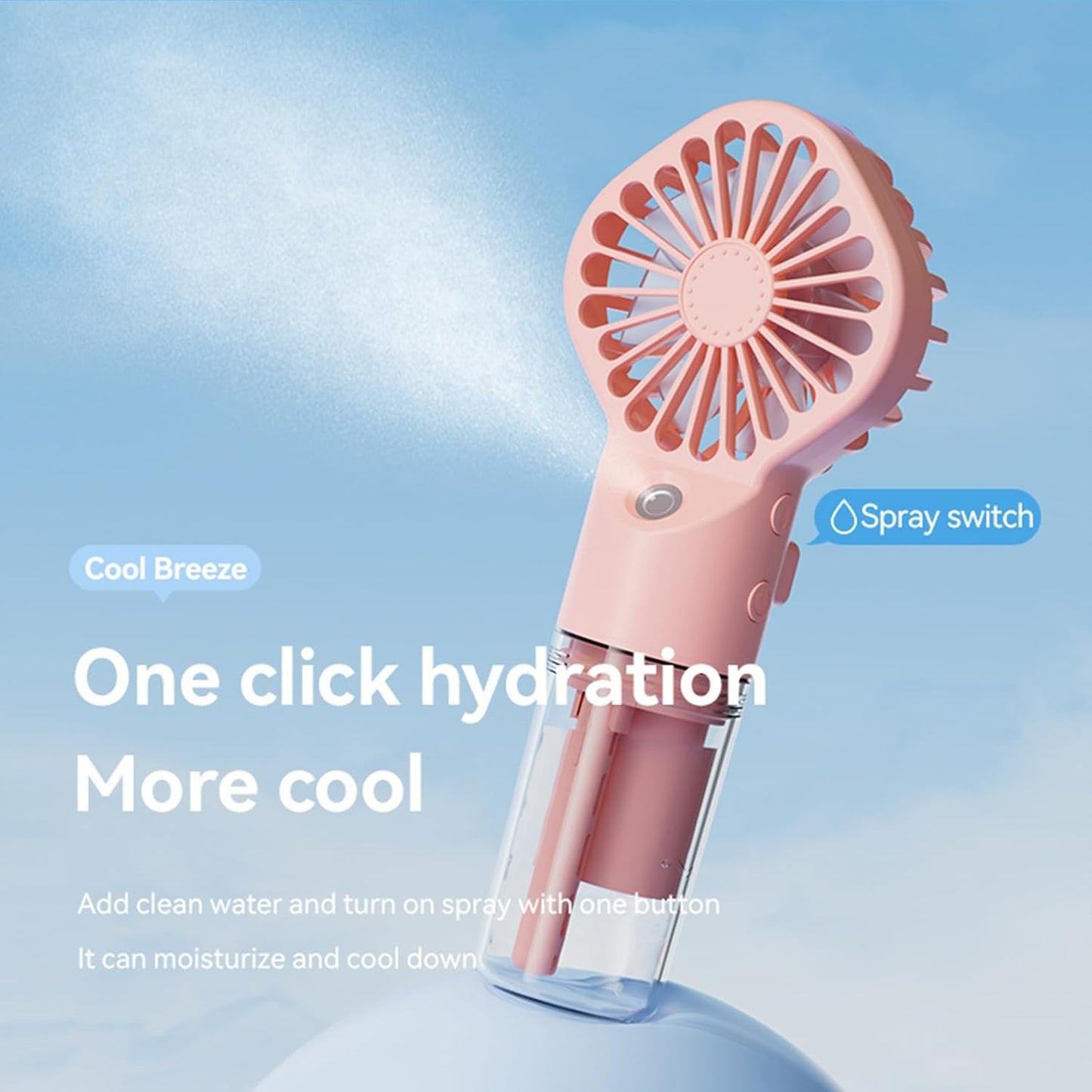 Misting Fan Portable 3 Pack，Portable Handheld Misting Fans with 4 Speeds and Rechargeable Battery Operated，Water Fan，Mist Fans，Perfect for Travel/Camping/Outdoor/Home/Office/Makeup