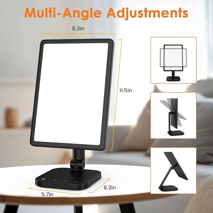 Light Therapy Lamp，UV-Free 12000 Lux Sun Lamp with Adjustable 5 Brightness & 1800-6500K Color Temperatures & 1H Timer Functions，Rotable Large Surface with One-toch MAX Brightness Sunlight Lamp