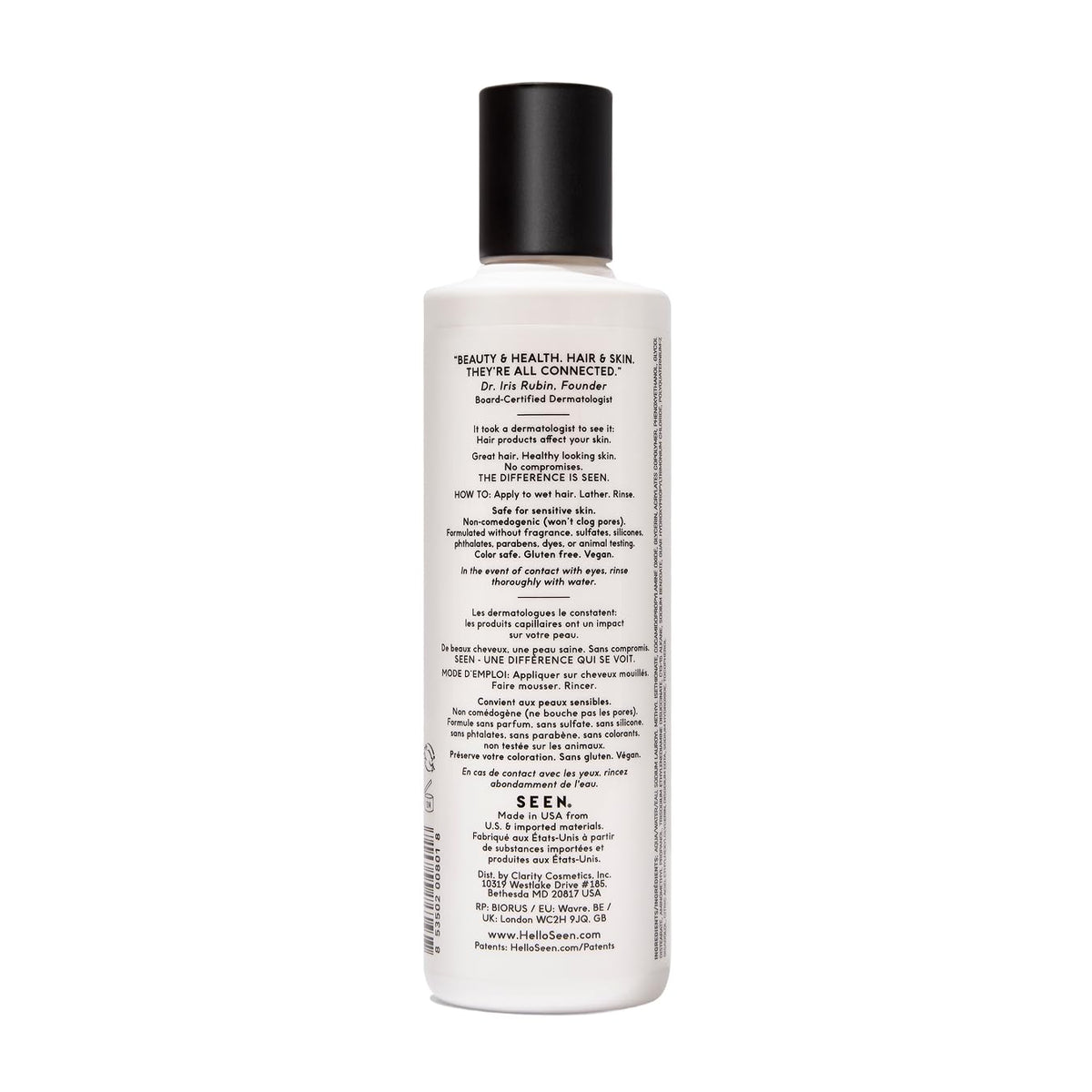 SEEN Shampoo, Fragrance Free - Non-Comedogenic & Sulfate-Free Hair Shampoo- Dermatologist-Developed - Safe for Sensitive, Eczema & Acne Prone Skin